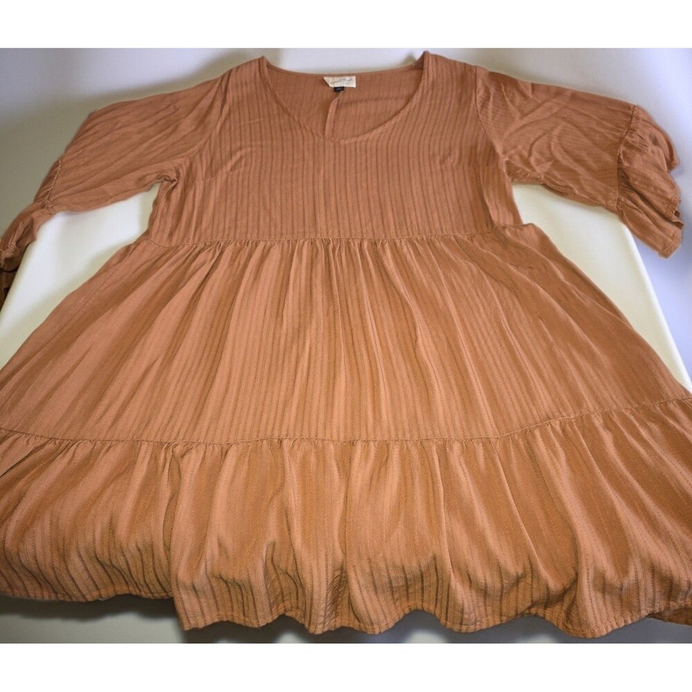 Universal Thread Tiered Tunic Dress V Neck 3/4 Sleeve Loose Flowy Shift Dress L - Picture 2 of 6
